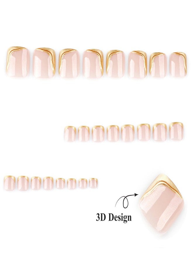 MISUD Press on Nails - Toe Glue on Nails with Gold Chrome, Acrylic Toenails French Tip Design 24 pcs - Image 3